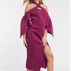 NEW ASOS | Plum Off Shoulder Halter Pencil Dress